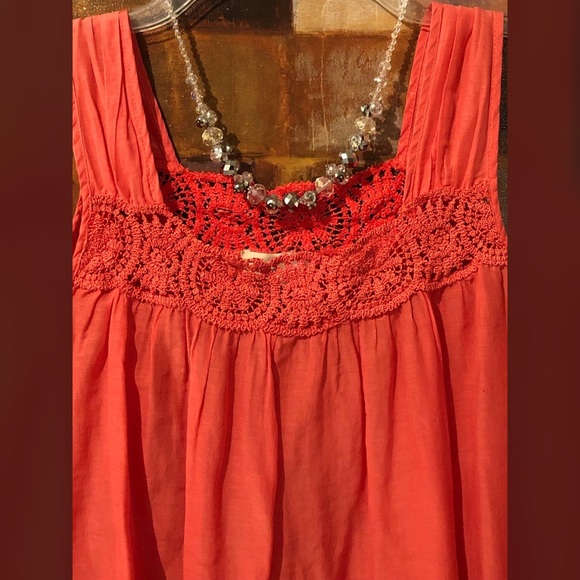 Anthro ELLA MOSS Coral Silk & Cotton Flowy Top EUC - Picture 6 of 8